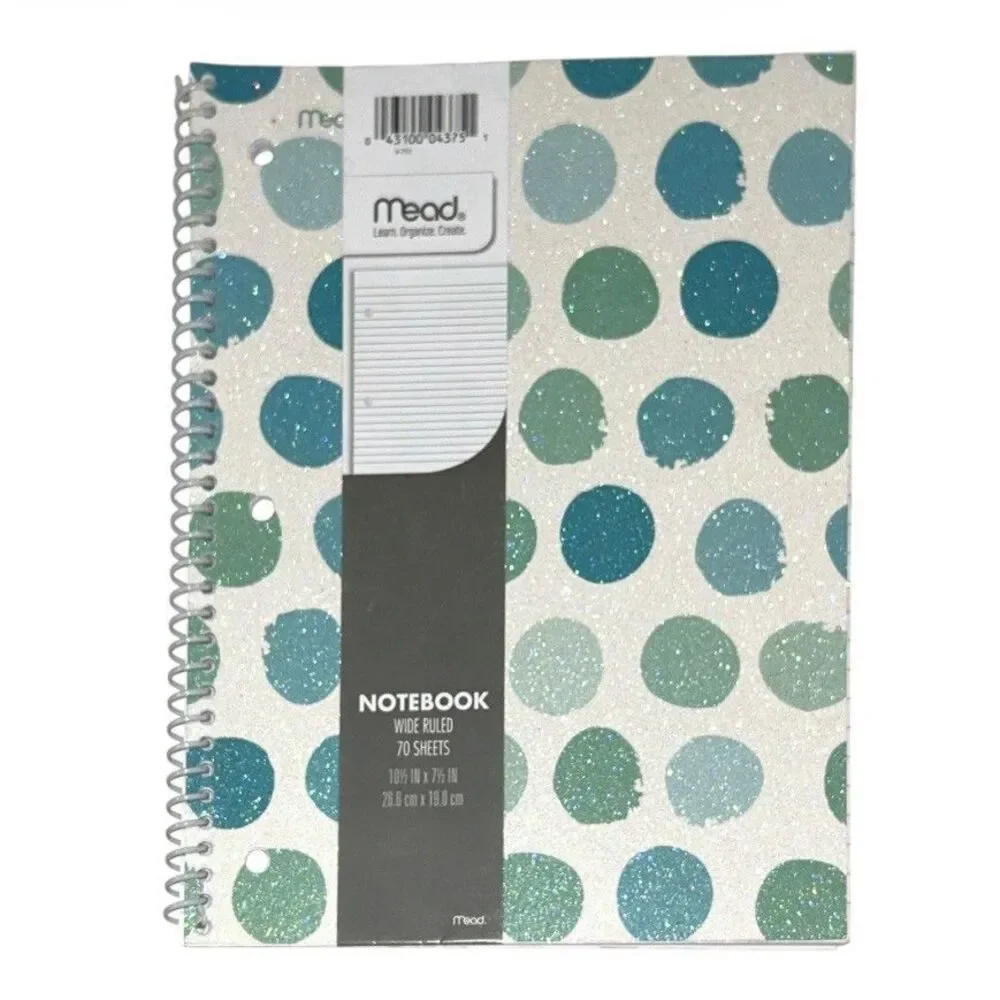 3x Mead Sparkle Glitter Glam Wide Ruled Spiral Notebook 70 Sheets Each